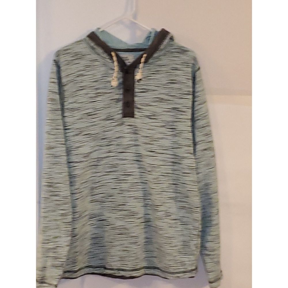 Free Planet Men's Hooded Sweater Shirt Pullover 1/4 Button Front Size L